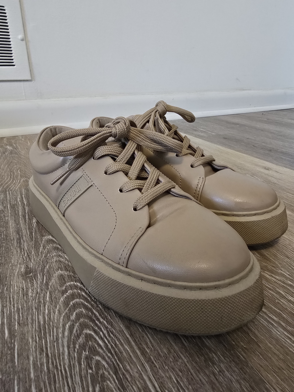 Ganni Taupe Lace-Up Chunky Sneakers